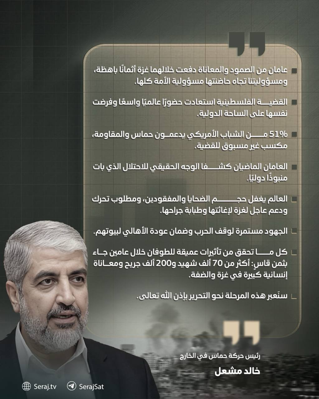 الرئيس مشعل:نشكر إيران على دعمها وكل الدول العربية والاسلامية