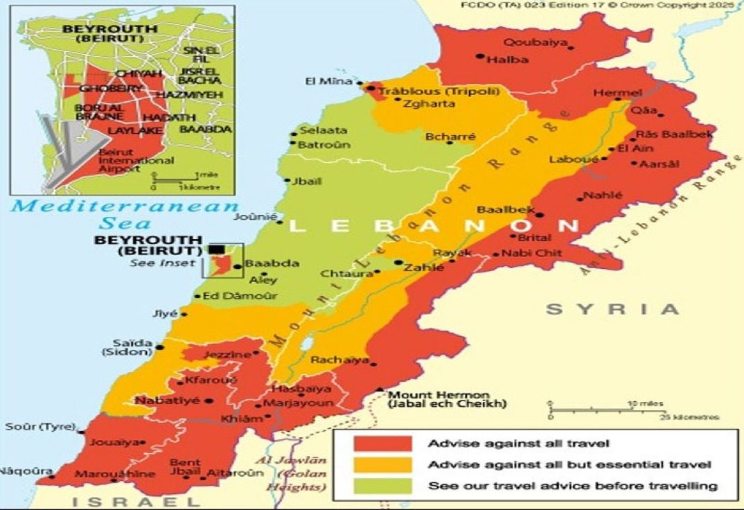 الخارجية البريطانية تصدر تحذيرًا بشأن السفر الى لبنان والمناطق الممنوع عبورها