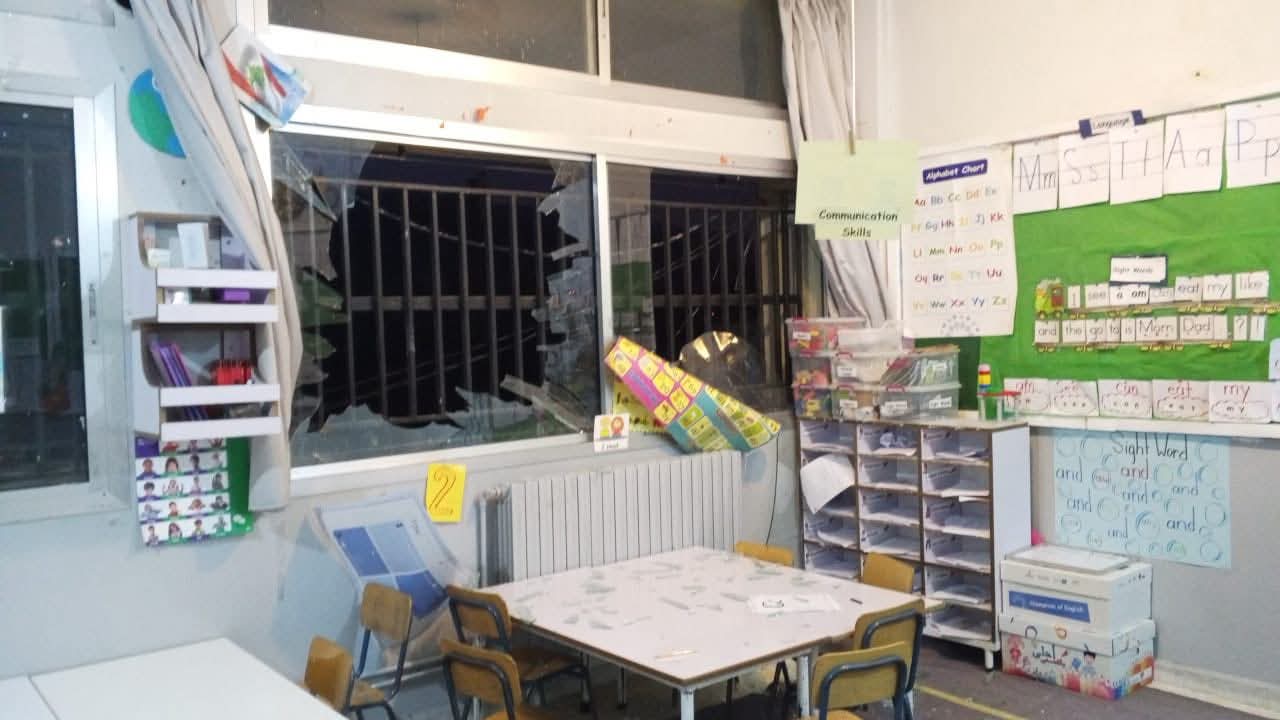 اضرار في مدرسة سحمر الرسمية جراء العدوان الإسرائيلي