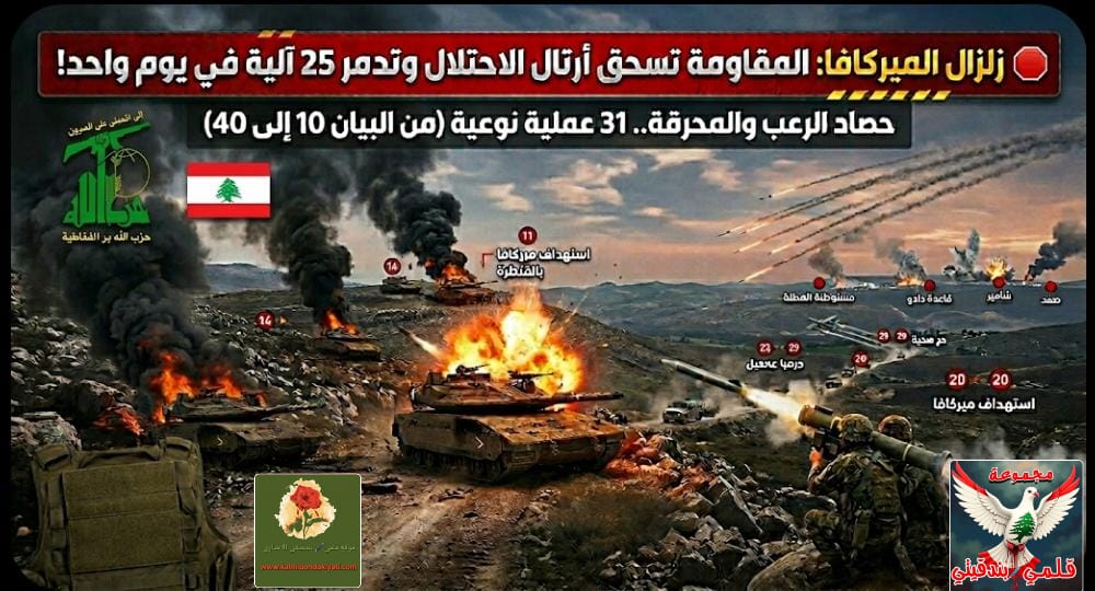 ​🛑 زلزال الميركافا: المقاومة تسحق أرتال الاحتلال وتدمر 25 آلية في يوم واحد! أرقام البيانات (من 10 الى 40)