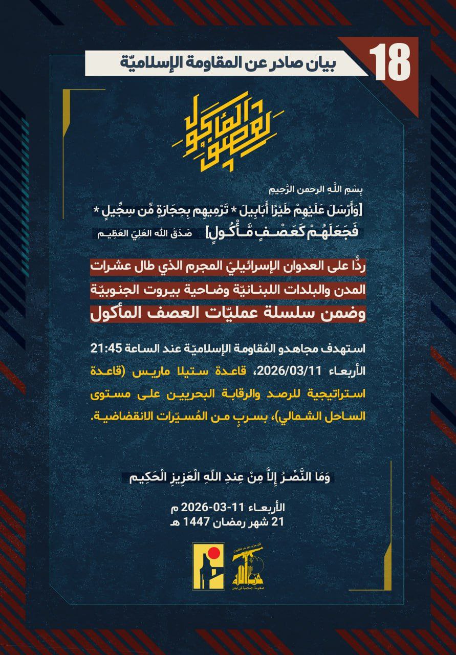 بصلابة وإرادة..المقاومة تستهدف مستوطنة شلومي وقاعدة ستيلا.. البيان رقم “17” و”18